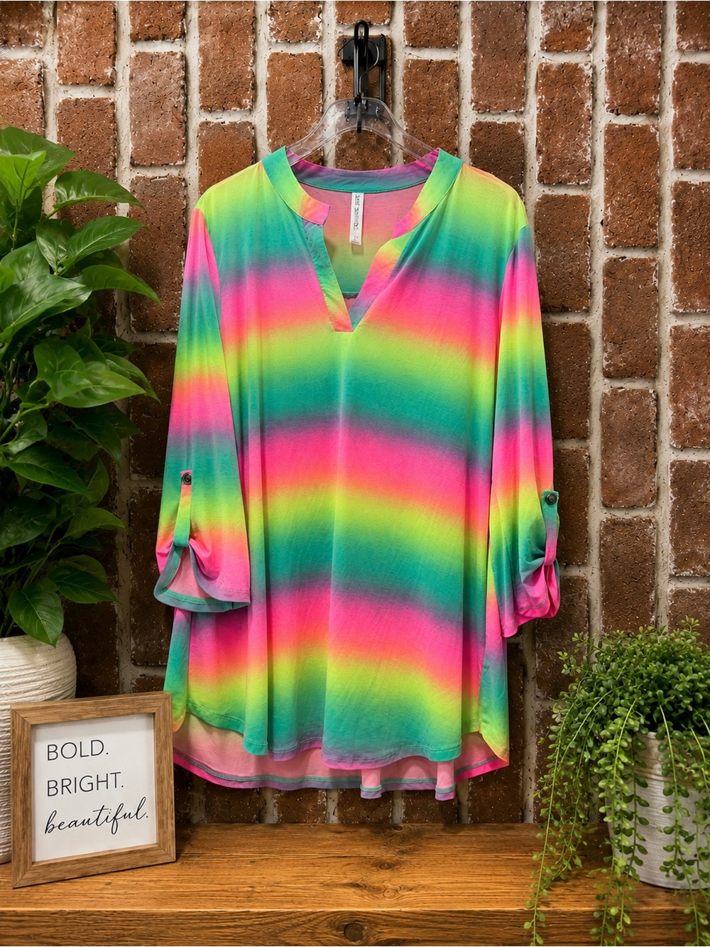 Dear Scarlett Liszt Women’s Rainbow Stripe V-Neck Tunic Top